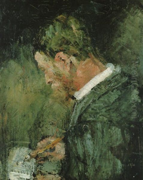 Willy Finch Dessinant Oil Painting by James Ensor