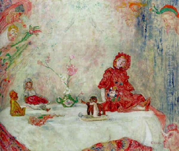 Masques Et Poupees - Maskers En Poppen Oil Painting by James Ensor