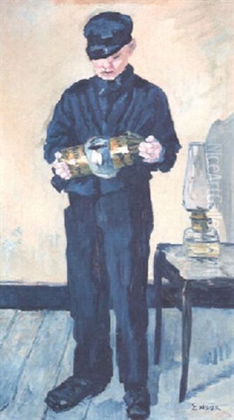 Le Lampiste - De Lampenjogen Oil Painting by James Ensor