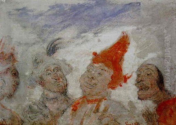 Gilles Et Sauvage Oil Painting by James Ensor