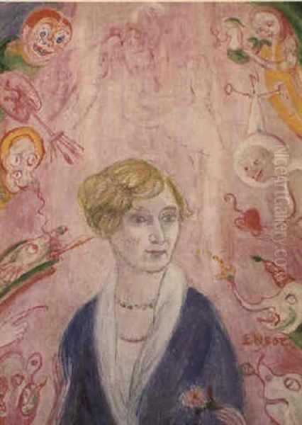 Portrait D'augusta Bogaerts Oil Painting by James Ensor