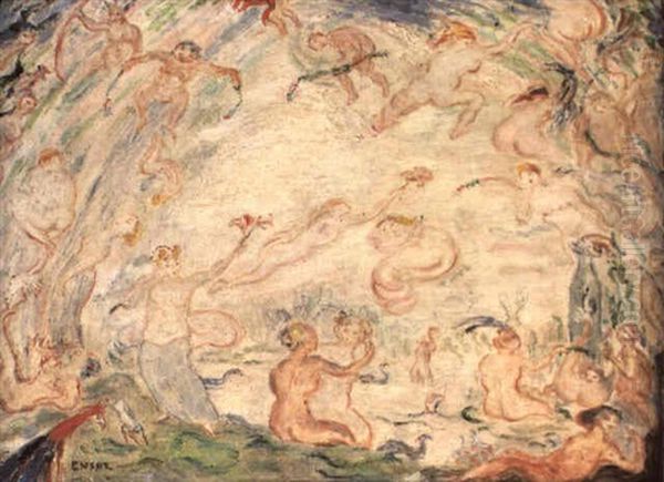 Gestes De Nymphes Oil Painting by James Ensor