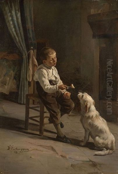 Le Repas Du Chien Et Le Repas Du Chat Oil Painting by Charles Bertrand d' Entraygues