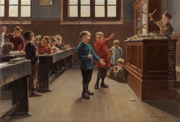 Concert In The Classroom Oil Painting by Charles Bertrand d' Entraygues