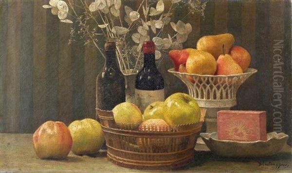 Nature Morte Aux Fruits Et Bouteilles De Vin by Charles Bertrand d' Entraygues