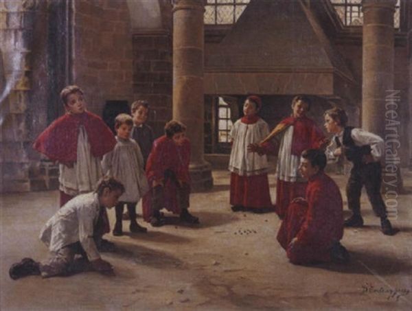 Fierce Competition Oil Painting by Charles Bertrand d' Entraygues