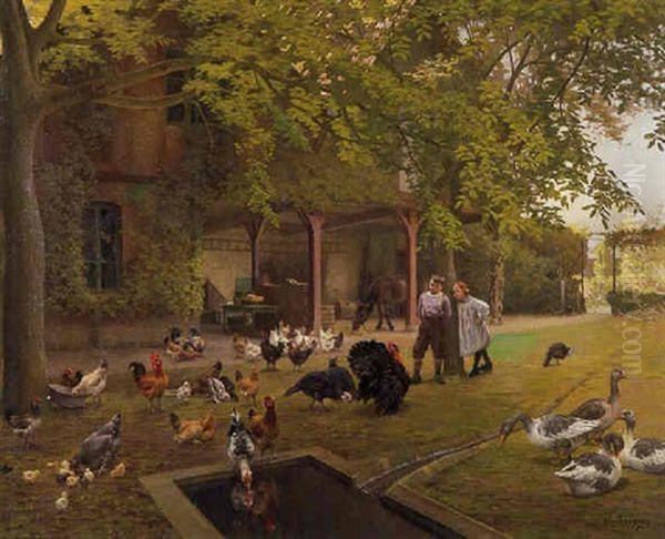 In The Backyard Oil Painting by Charles Bertrand d' Entraygues