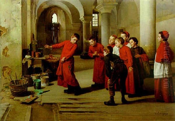 The Mischievous Choristers Oil Painting by Charles Bertrand d' Entraygues