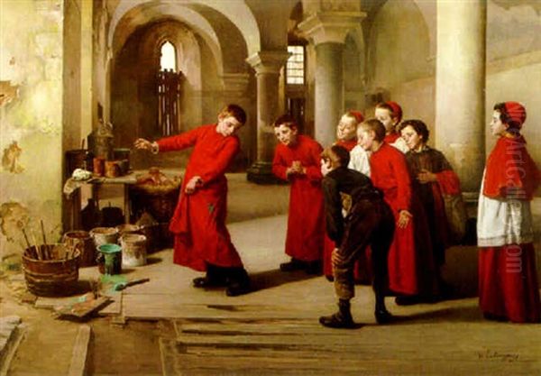 The Mischievous Choristers Oil Painting by Charles Bertrand d' Entraygues