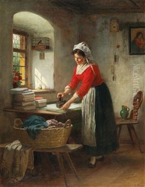 Household Chores Oil Painting by Rudolf Epp