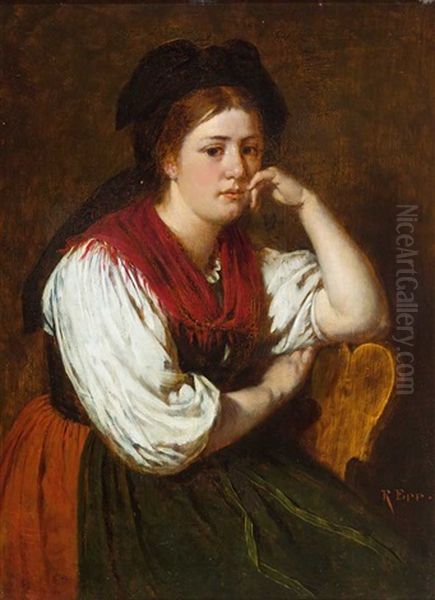 Portrait Eines Sitzenden Madchens In Tracht Oil Painting by Rudolf Epp