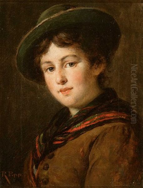 Dreiviertelportrait Eines Jungen Madchens Mit Hut Oil Painting by Rudolf Epp