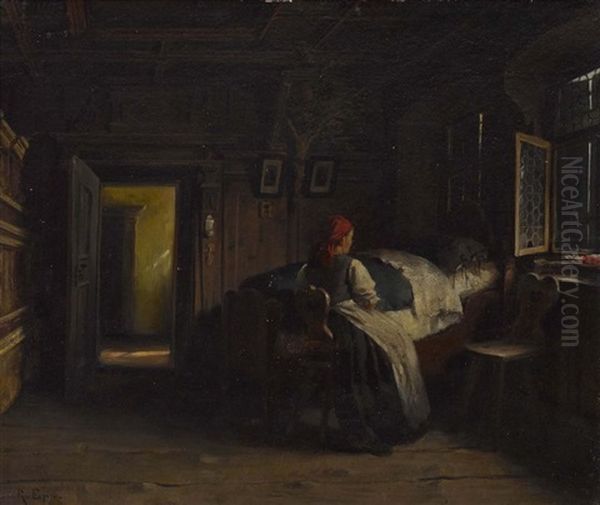 Bauerin Am Krankenbett Oil Painting by Rudolf Epp