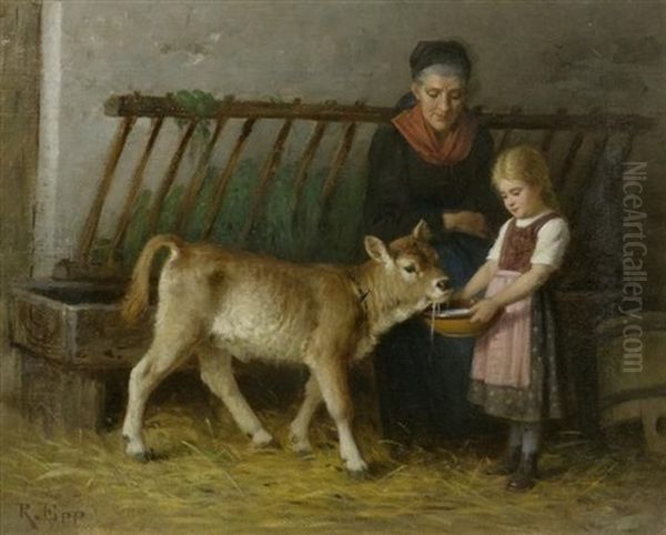 Kalb Im Stall Oil Painting by Rudolf Epp