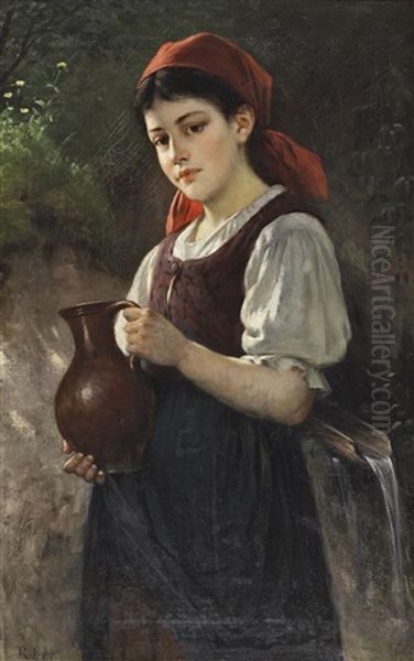 Junges Madchen Mit Einem Tonkrug Oil Painting by Rudolf Epp