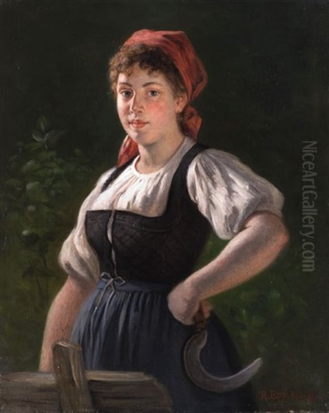 Junge Bauerin Mit Sichel Oil Painting by Rudolf Epp