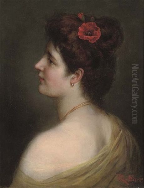 Portrait Of A Lady With A Poppy In Her Hair Oil Painting by Rudolf Epp