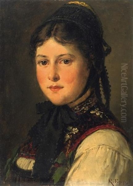 Portrat Eines Jungen Madchens In Dirndl Oil Painting by Rudolf Epp