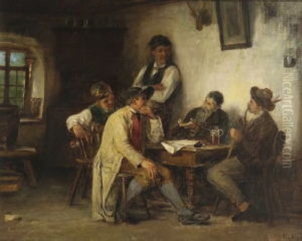 Bauern In Der Stube Oil Painting by Rudolf Epp