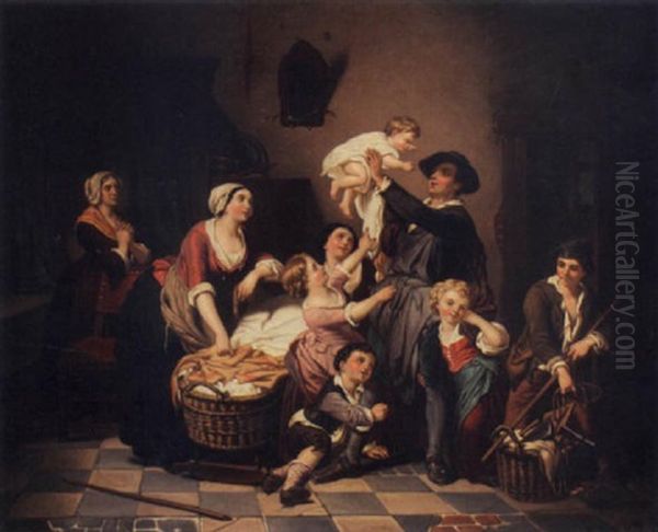 Father Arriving Home Oil Painting by Rudolf Epp