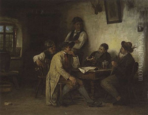 Bauern Am Tisch Im Gesprach by Rudolf Epp