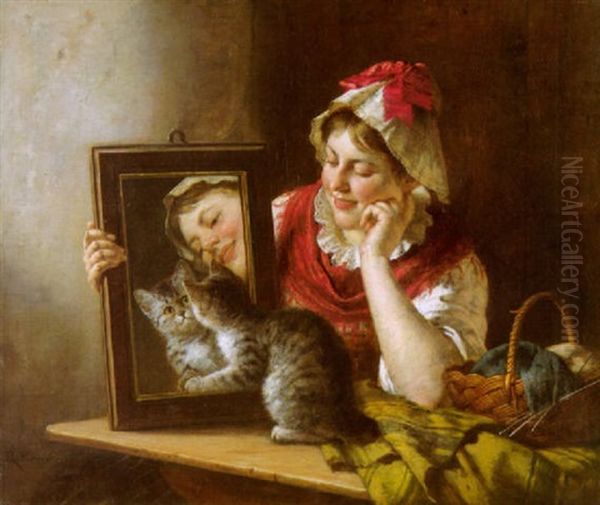 Madchen Mit Katze Oil Painting by Rudolf Epp