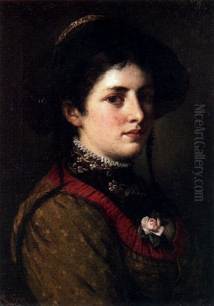 A Portrait Of A Young Girl In Bavarian Costume Oil Painting by Rudolf Epp