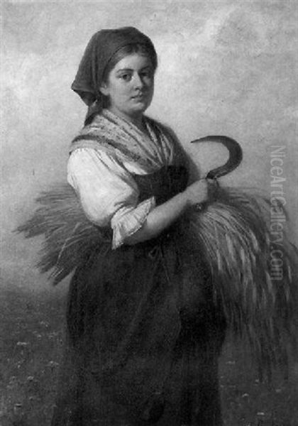 Peasant Girl With Sheaf Of Wheat Oil Painting by Rudolf Epp