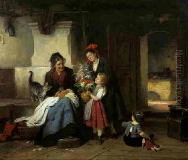 Besuch Bei Der Grosmutter Oil Painting by Rudolf Epp