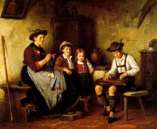 The Zither Player Oil Painting by Rudolf Epp