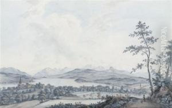 Vue De Thalweil.paysage Au Prere Du Laco De Zuric D'apres La Nature Oil Painting by Johann Jakob Aschmann