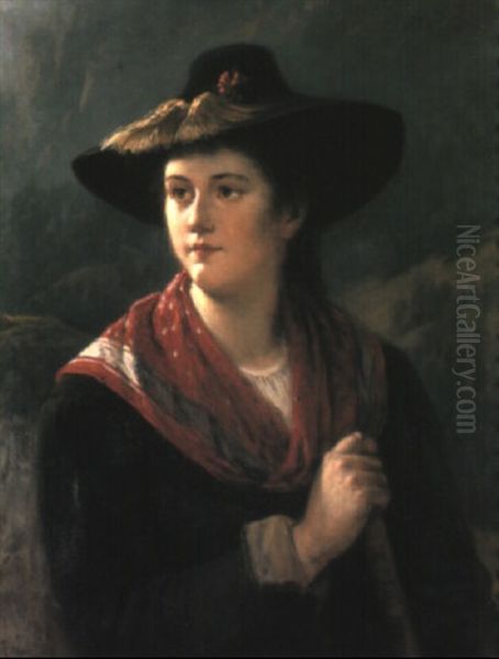 A Young Woman From Zillertal Oil Painting by Rudolf Epp