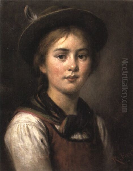 Portrait Of A Young Girl Oil Painting by Rudolf Epp