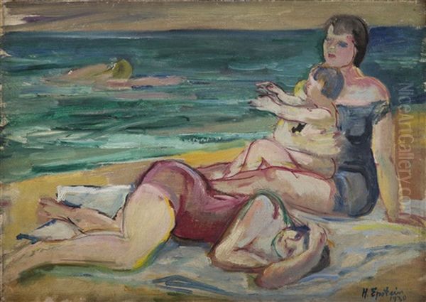 On The Beach Oil Painting by Henri Epstein