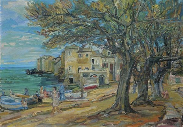 Waterfront In Corsica Oil Painting by Henri Epstein