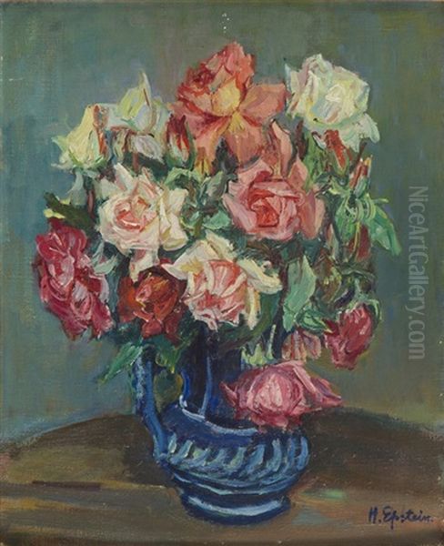 Flowers In A Blue Vase Oil Painting by Henri Epstein