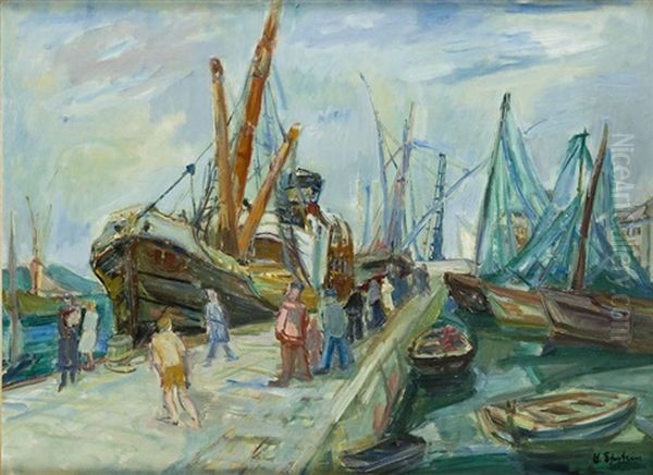 Fishermen In Concarneau Oil Painting by Henri Epstein