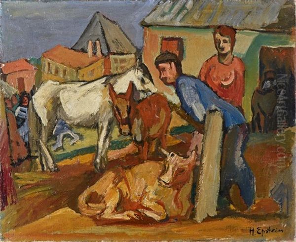 Marche Aux Bestiaux Oil Painting by Henri Epstein