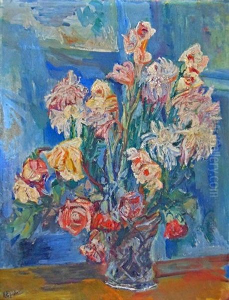 White Flowers And Roses Oil Painting by Henri Epstein