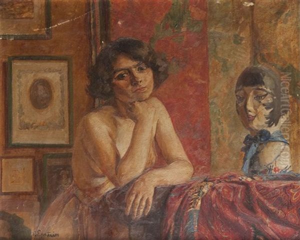 Femme A La Marotte Oil Painting by Henri Epstein