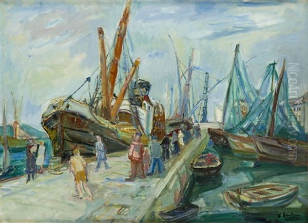 Port Rybacki W Concarneau Oil Painting by Henri Epstein