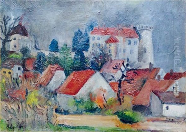 Paysage Aux Toits Rouges Oil Painting by Henri Epstein