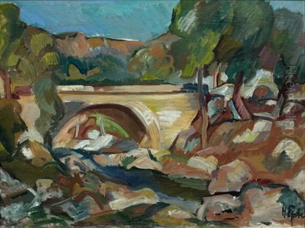 Paysage Au Pont Oil Painting by Henri Epstein