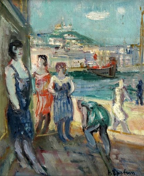 Port With Figures Oil Painting by Henri Epstein