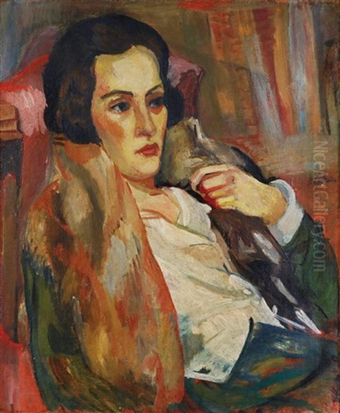 Lady In Fur Oil Painting by Henri Epstein