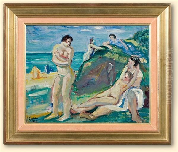 On The Beach Oil Painting by Henri Epstein