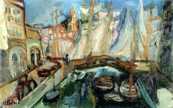 Voiliers Au Port Oil Painting by Henri Epstein