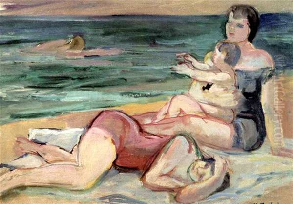 Sur La Plage Oil Painting by Henri Epstein