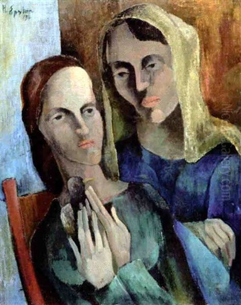 Deux Femmes A L'oiseau Oil Painting by Henri Epstein