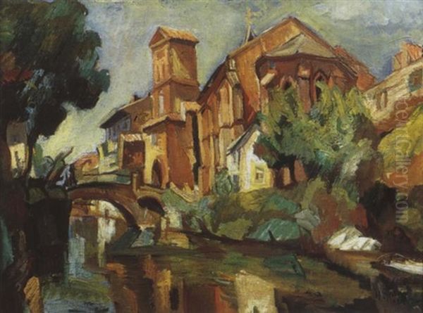 L'eglise De Saint-jean-pied-de-port Oil Painting by Henri Epstein